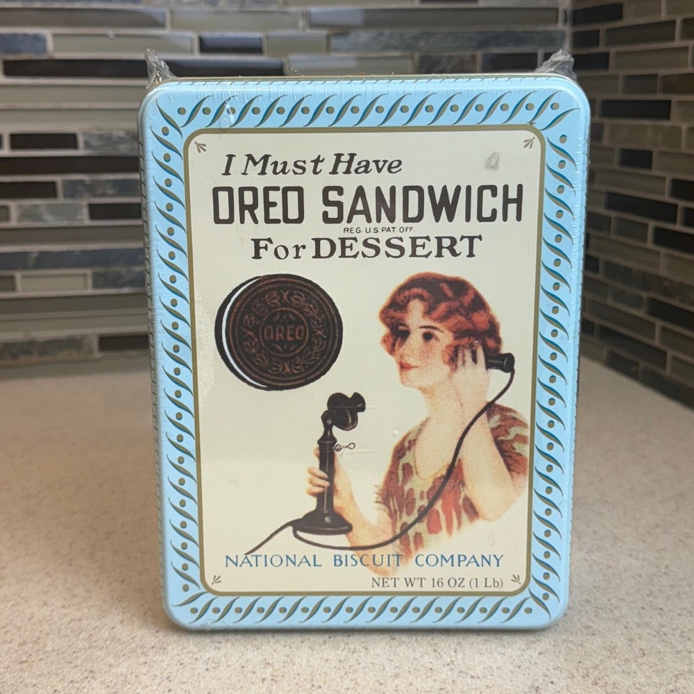 NEW SEALED VTG 1986 Collectable Oreo Cookie Tin 1918 Advertisement Replica 8"x6"